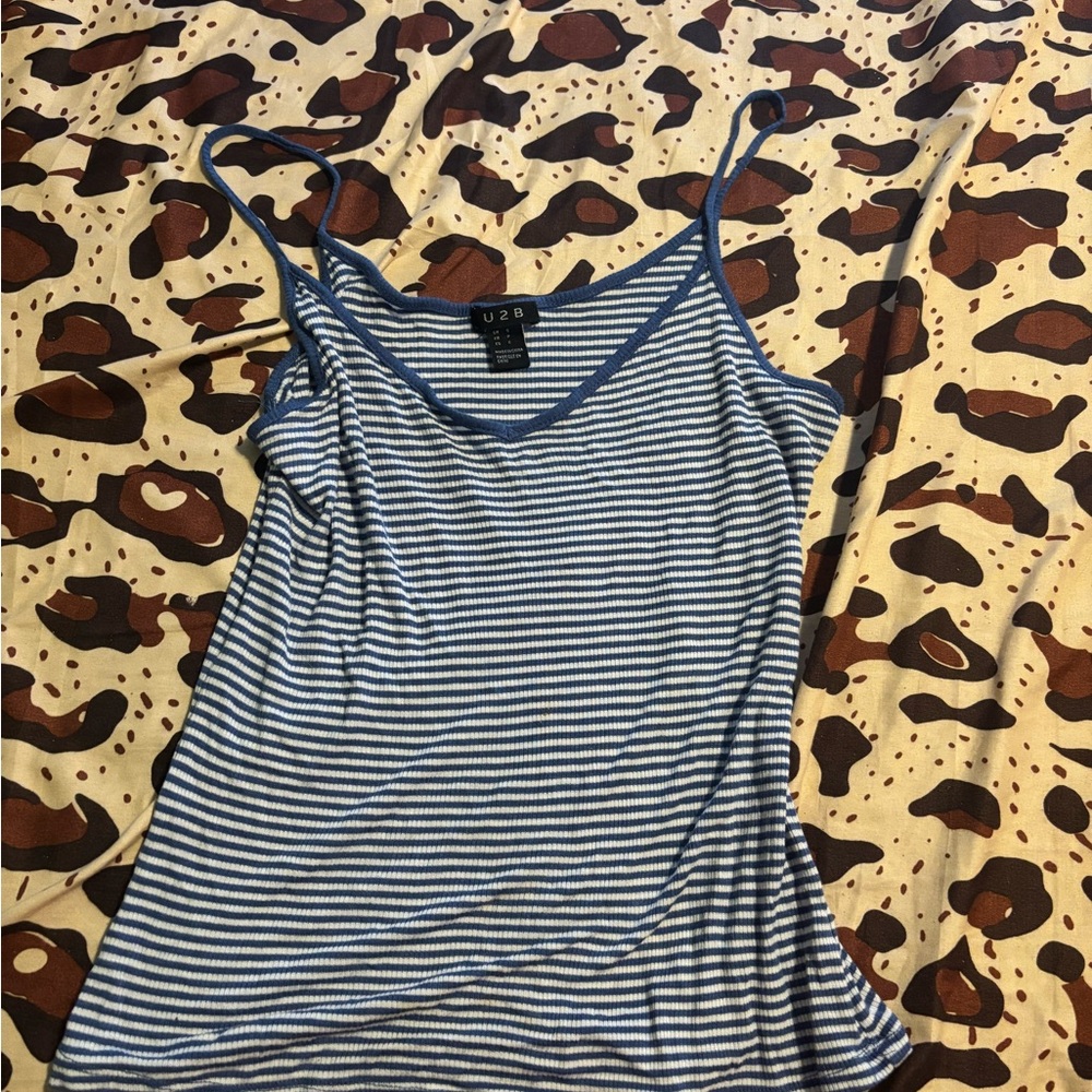U2B Blue and White Striped Women's Tank Top